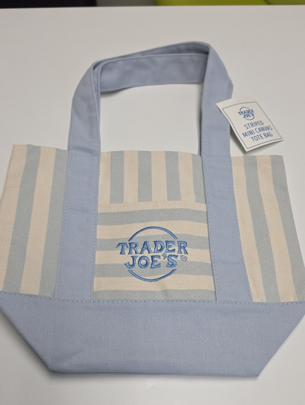 1 Trader Joe's Blue & Cream Striped Canvas Tote